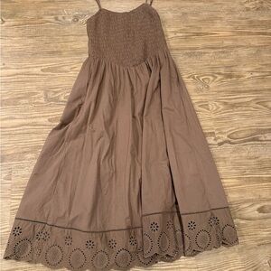 EUC Worn twice! American Eagle "Bella" Maxi Dress Eyelet Hem Brown size S~$75